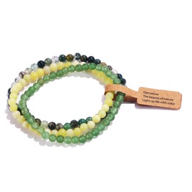 SONNYX 3Pcs 4mm Semi-Precious Gemstones Beaded Bracelets for Women Men Healing Crystal Stone Bracelet Stretch Round Beaded Elastic Bracelets Unisex Jewelry Gifts(Yellow)