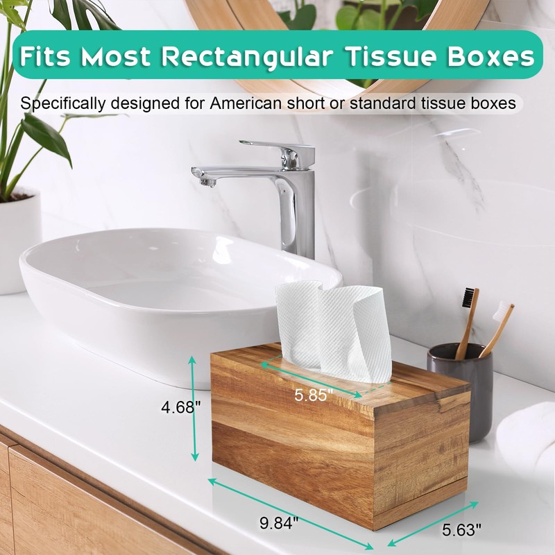 ALELION Rectangular Tissue Box Cover - Acacia Wood Rectangle Tissue