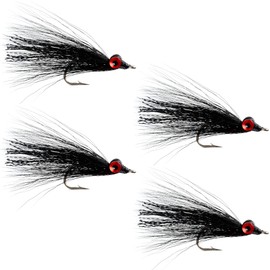 The Fly Fishing Place Clousers Freshwater Deep Minnow Black - Streamer Fly Fishing Flies - 4 Trout and Bass Flies - Hook Size 4