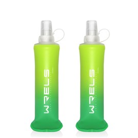 WRELS Collapsible TPU Soft Flask,Reusable Handheld Soft Water Bottle for Hydration Pack,BPA Free Gradient Folding Water Flask for Running Cycling Climbing (Mix Green-250ml *2)