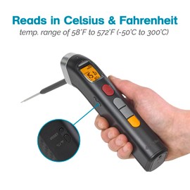 Polder Grill Partner Instant Read Thermometer for Grilling with Foldable 10" Probe, 10 Preset Temperatures and Built-in Torch Light