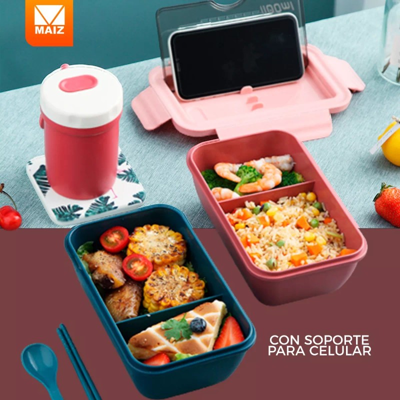 Maíz Contenedor Lonchera Box Lunch Divisiones Cubiertos Portatil