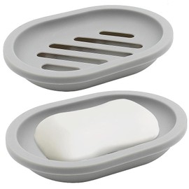 AstraLoom Pack of 2 Plastic Soap Dish with Effective Dual Layer Design for Stable Storage and Optimal Drainage, Ideal for Bathroom, Kitchen (Grey)
