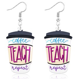 Nanafast Teacher Earrings for Women Acrylic Coffee Earrings for Teachers Educators Appreciation Jewelry Back to Study Teacher Gifts Coffee