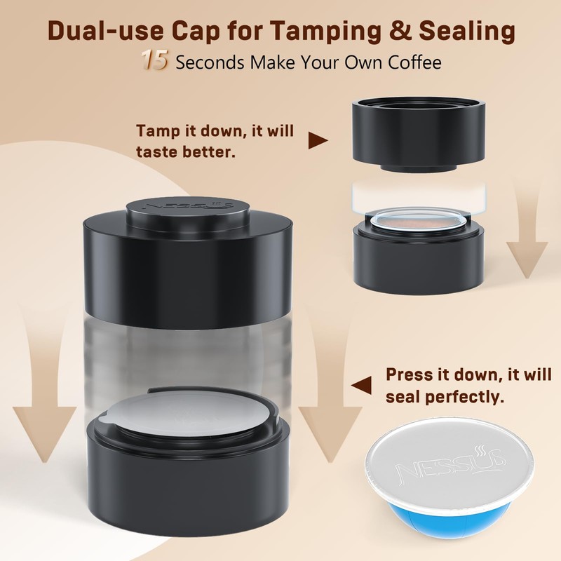Nessus Reusable Kit for Nespresso Pods Vertuo, Reuse Old Coffee