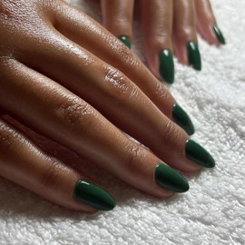 Dark Green Press on Nails Short Almond MABKJLF Fake Nails Solid Color Full Cover False Nails with Nail Glue Glossy Glue on Nails Acrylic Nails Manicure Artificial Nails for Women Girls 24Pcs