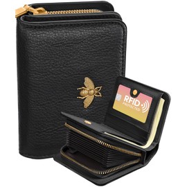 Bistup Credit Card Holder Wallet for Women Cute Leather Ladies Teen Girls Female Cardholder Wallets Accordion Purse Small Medium Aesthetic Print Bee Unique Modern Luxury Rfid Zipper Around