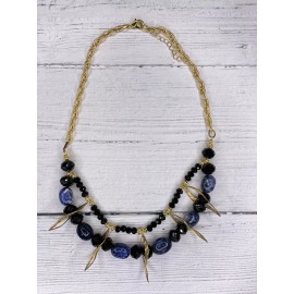Alisha D Vintage Boho Gemstone Necklace Statement Stone Sodalite