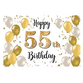 55. Geburtstag Deko für Männer / Damen, 55 Geburtstag Stoff Schild Plakat, 55. Jubiläumsparty Hintergrund Banner, Geburtstagsdeko Weiß und Gold, 1,5m