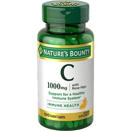 Nature's Bounty Vitamin C + Rose Hips, Immune Support, 1000mg, Coated Caplets, 100 Ct - Pack of 2