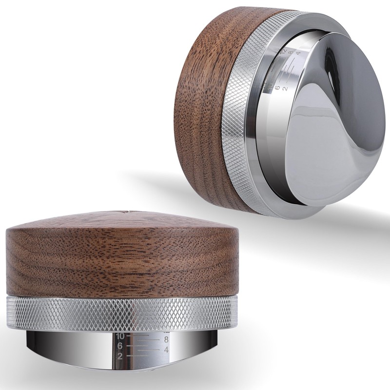 KNODOS 51mm Espresso Distribution Tool Walnut Coffee Distributor Adjustable Depth