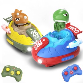 YUAN PLAN 2 Pack Remote Control Car, RC Bumper Cars Toys for Toddlers with LED Light and Music, Dinosaur Figures Bump and Eject Toys RC Race Cars for Kids Boys Girls Gift