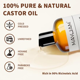 MAYJAM Castor Oil Organic 473ML, Pure Natural Cold & Fresh-Pressed, Promotes Hair, Eyebrow and Eyelash Growth, Carrier Oil for Nourish Skin