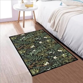 Black Green Area Rug 2x3 for Bedroom,Botanical Print Throw Rugs Vintage Rug Small Entryway Rug,Plant Leaf Printed Doormat Washable Non Slip Area Carpet Soft Floor Carpets Mat for Entrance,Bathroom