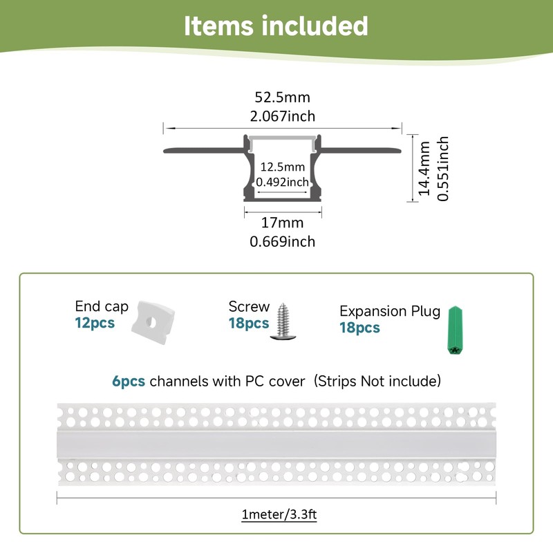 YeaLunong Plaster-in LED Channel Recessed Drywall Aluminum Strip Light Track