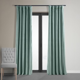 HPD Half Price Drapes Signature Blackout Velvet Curtains 84 Inches Long Heat & Full Light Blocking Blackout Curtain for Bedroom & Living Room (1 Panel), 50W x 84L, Skylark Blue