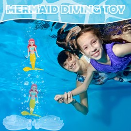 TOPWAYS Pool Diving Toy Set, Diving Mermaids, Swimming Pool Accessories & Kids Pool Toys, Diving Games Training Gifts, Little Mermaid Party Supplies & Water Toys for Kids Aged 5 & Up (Blue+Yellow)