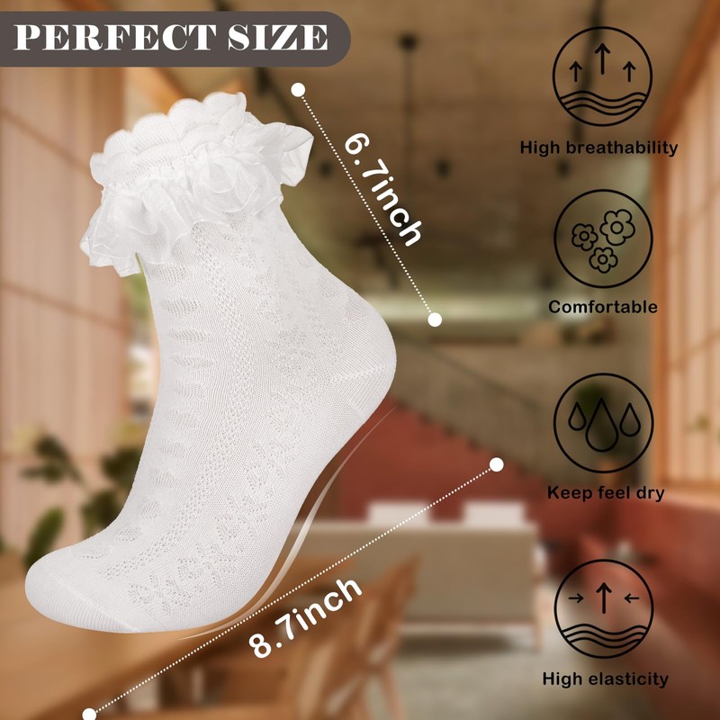 BVIELOY Women Ruffle Socks for mid-calf, Lace Ruffle Frilly Comfortable