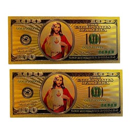 Two Pack Jesus Christ Image in One Hundred Dollars 24k Gold Plated Bill Collectible Banknotes for Decoration