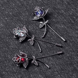 Rhinestone Rose Flower Brooch.Crystal Lapel Pin Brooch, Classy Flowers Tie Pin for Women Men Boutonniere Suit Pins (White)