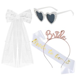 AXERHK 4 Stück Bride Hochzeitszubehör, Bride Perlen Haarreif Bride Haarreif Herz Sonnenbrille Herzbrille, Junggesellenabschied Frauen, Bride to Be Accessoires Braut Bachelorette Party Deko