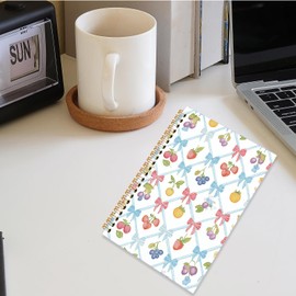 ZOFGUO Coquette Preppy Blue Bow Strawberry Cherry Orange Spiral Notebook Journal, Fruit Lover Gifts Journal Notebooks for Note Taking, Preppy Girly Fruit Hardcover Notebook, 5.5x8.3 Inch