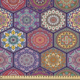 ABAKUHAUS Mandala Fabric, Sold by the Metre, Oriental Hexagon Motif, Beautifully Woven Fabric for Upholstery and Home Accessories, 1 m (148 x 100 cm), Quartz, Multicoloured