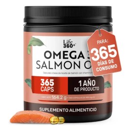 LIFE360+ - Omega 3 Aceite de Salmón y Vitamina E 365 Cápsulas | LIFE360+ - Top Quality