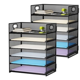 Marbrasse 2 Pack Desk Organizer with Handle, 6 Tier Paper Letter Tray, Mesh Desk File Organizer for Office, School and Home