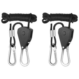 YSSOA 1 Pair 1/8 inch Grow Light Hangers Adjustable Heavy Duty Rope Hanger for Grow Light Fixtures & Garden, 8 Feet Long & 150lbs Weight Capacity Black