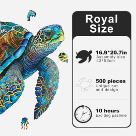 MYS Aurora FSC Certified Wooden Puzzles, Sea Turtle Jigsaw Puzzles 500 Pieces, 5MM Unique Shaped Wooden Puzzle for Adults and Kids, Family Game 16.9 x 20.7 Inch