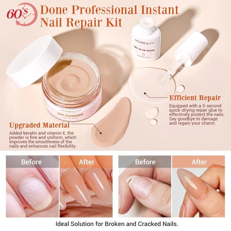 AZUREBEAUTY Nail Repair Kit for Broken Cracked Split Nails with