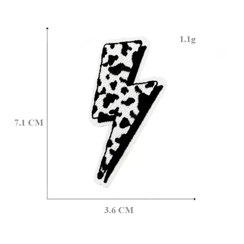 Unbranded LIGHTNING BOLT - BLACK/WHITE COW PRINT - Embroidered Iron/Sew-On
