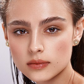 EVEVIC Austrian Crystal Flower Stud Earrings for Women Fashion 14K Gold Plated Hypoallergenic Jewelry (Pink Main Crystal)