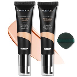 Anglicolor 2 x Foundation, Concealer Foundation, Matte Natural Full Coverage Foundation, Waterproof and Long-Lasting, Suitable for All Skin Types, 5 Colours Available (2 Pieces 103, 2 Pieces)