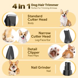 AIBORS Small Dog Grooming Kit, 4 in 1 Electric Cordless Dog Paw Trimmer with Nail Grinder, Low Noise Dog Nail Trimmers, IPX7 Waterproof Small Dog Grooming Clippers for Paws, Ears, Face, Hip Hairl