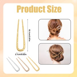 3pcs French Hair Pins, Vintage Metal Hair Sticks for Thick Long Hair U Shaped Hairpin Updo Chignon Buns Pins French Twist Hair Clips for Women Styling Accessories (Gold, Silver, Rose Gold)