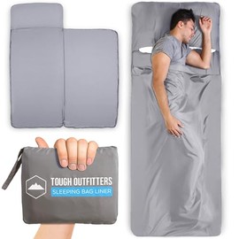 Tough Outdoors Tough Outdoors Sleeping Bag Liner - Adult Sleep Sack & Travel Sheets-Travel Sleep Sack for Backpacking -Sleeping Bag Liners - Gray