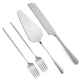 Juego de 4 cuchillos para tartas de boda, juego de 4 piezas, cortador de pasteles y tenedores para bodas, cumpleaños, aniversario, regalo de graduación (plata)