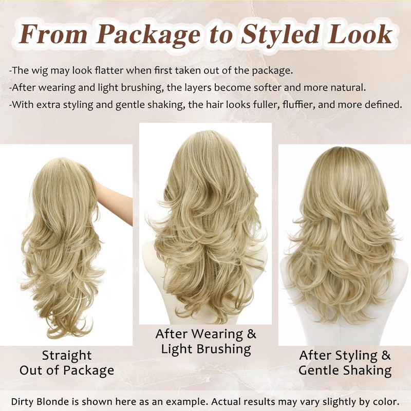 Dirty Blonde Wigs for Women Long Wavy Layered Wig with