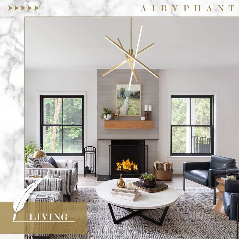 AIRYPHANT Gold Modern LED Chandelier, Dimmable 4 Lights Ceiling Pendant