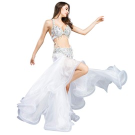 ROYAL SMEELA Belly Dance Costume for Women Belly Dance Bra Belt Set Belly Dancing Skirt Mermaid Professional Carnival Outfits White