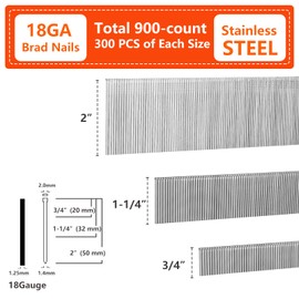SITLDY 18 Gauge Stainless Steel Brad Nails 1200-Pack (3/4", 1-1/4", 2", 400 Pcs of Each Size), Assorted Size Project Pack, for Pneumatic, Electric Brad Nailers (1200)