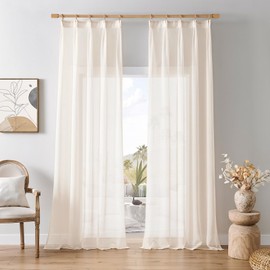 Softalker Beige Ruffle Tape Curtains, Short, Transparent Curtain, Scarf, 240 cm High for Living Room, Curtain 140 cm Wide, Voile Curtains & Drapes, Set of 2 Ready Made Curtains with Ruffle Tape