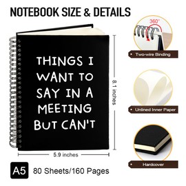 Msticey Things I Want to Say in A Meeting But Can't 160 Blank Pages Hardcover Spiral Notebook, Funny Coworker Gift, Humour Work Gift for Coworker Colleague Employees, Sarcastic Saying Notebook