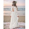 ALLOVIN Long Sleeve Boho Lace Flower Girl Dress, A-Line Ruffle