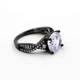 Uloveido Twisted Crossover Solitaire CZ Diamond Black Infinity Ring for Women Stacking Wedding Band Eternity Rings Set Y1130 (size 7)