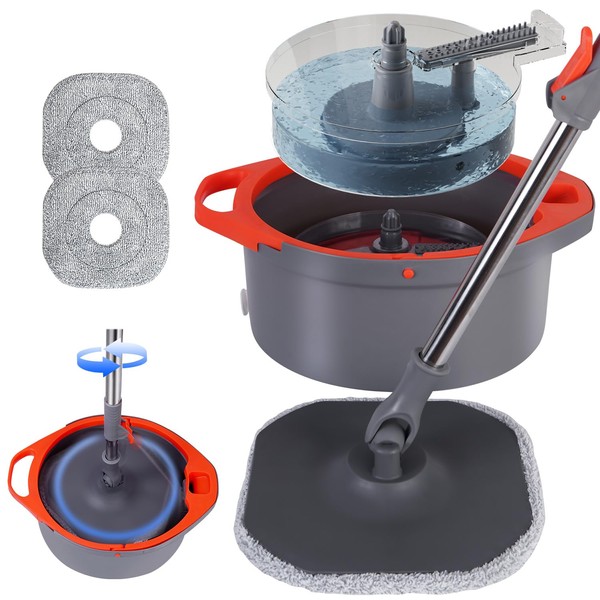 Spin Mop and Bucket Set with Separate Dirty and Clean