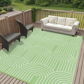 Anidaroel Rainbow Patio Rugs Outdoor 8’X10’ Waterproof, Reversible Camping Rug for Outside RV, Portable Plastic Straw Outdoor Area Rug for Backyard, Garden, Pool Deck (Green, 8‘X10')