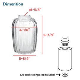 Aspen Creative 23523-60-1, Clear Glass Shade for Lighting Fixture, Pendant, Vanity, Wall Light, Size: 4-1/8" D x 5-7/8" H